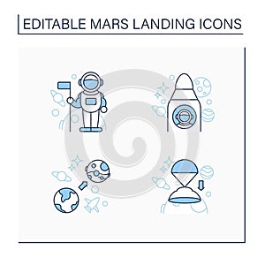 Mars landing line icons set