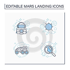 Mars landing line icons set