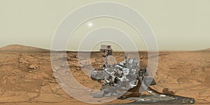 Mars Panorama - Curiosity rover: Martian solar day 177. Mosaic image stitched and retouched from the NASA/JPL-Caltech source image