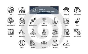 Mars perseverance exploration discovery space astronomy cosmos detailed thin line outline icon set. simple vector illustration