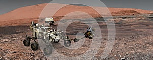 Mars. The Perseverance rover deploys its equipment against the backdrop of a true Martian landscape. Exploring Mission To Mars. photo