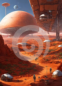 Mars planet. 3D render. Science fiction illustration. Colonization mars