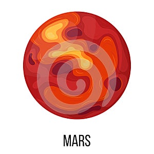 Mars planet isolated on white background. Planet of solar system. Cartoon style vector illustration for any design