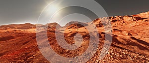 Mars planet landscape, 3d render of imaginary mars planet terrain