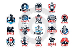 Mars project labels set, Mars colonization program vector Illustrations