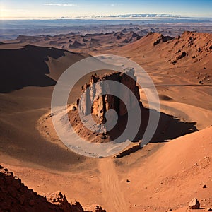 Mars is the red planet\'s desert landscape. Aerial view of Roque Cinchado rocks in Teide National Park on Tenerife
