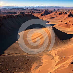 Mars is the red planet\'s desert landscape. Aerial view of Roque Cinchado rocks in Teide National Park on Tenerife