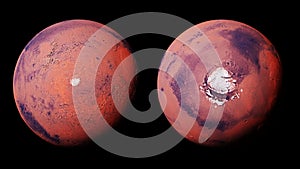 Mars with the Red Planet`s north and south polar ice cap, isolated on white background