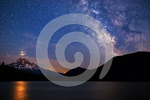 Mars rising over Mt. Hood with the Milky Way at Lost Lake, Oregon