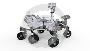 Mars Rover, automated space motor vehicle isolated on white background, 3D illustration