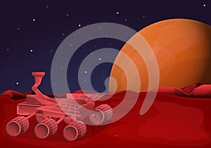 Mars rover concept banner, cartoon style