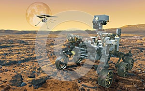 Mars rover explores. 3d illustration Elements of this image furnished by NASA