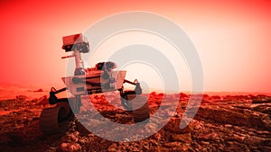 A mars rover explores the red planet