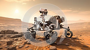 Mars rover exploring surface of Mars. Generative AI