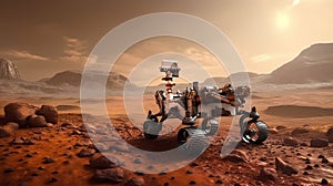 Mars rover exploring surface of Mars. Generative AI