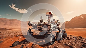 Mars rover exploring surface of Mars. Generative AI