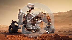 Mars rover exploring surface of Mars. Generative AI