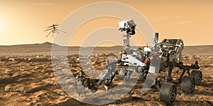 Mars Rover Perseverance and ingenuity drone .Elements of this image furnished by NASA 3D illustration