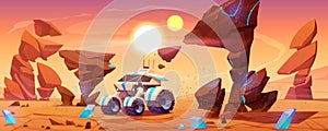 Mars rover on red planet surface explore landscape