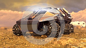 Mars Rover Space Travel. 3D rendering