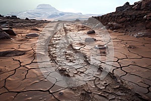 mars rover tracks on the simulated martian surface
