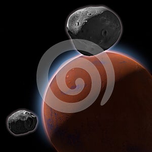 Mars, soil crust, Phobos and Deimos Mars moon, space, solar system