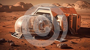 Mars Terraforming. Space station on planet Mars. A futuristic city on Mars.