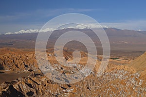 Mars Valley - Valle de Marte and snow-covered volcanoes, Atacama Desert, Chile photo