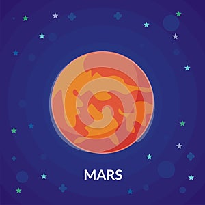 Mars Vector Illustration, with star and blue background