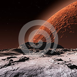 Mars view from Phobos moon surface