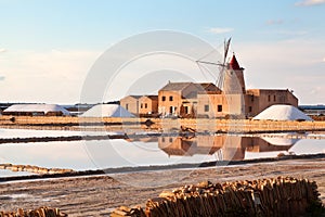 Marsala saltern with a windmill