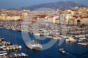 Marseille, France. Aerial panoramic view to the harbor and city.