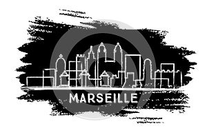 Marseille France City Skyline Silhouette. Hand Drawn Sketch. Business Travel and Tourism Concept with Modern Architecture