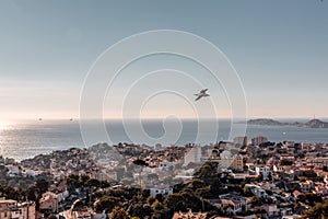 Aerial view of the city of Marseille on a sunny winter day