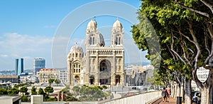 Panoramic view of the cathedral of Sainte-Marie-Majeure in Marseille, France