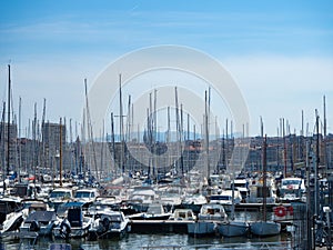 Marseille, France - May 15th 2022: Marina with sailboats in the old harbour
