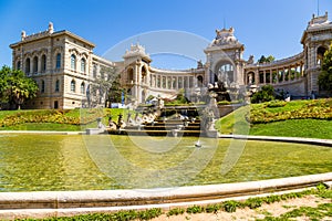 Marseille, France. Palace Longchamp and cascading fountain, 1869