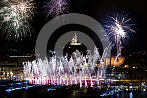 Marseille Harbour Fire Works with Notre Dame de la Garde