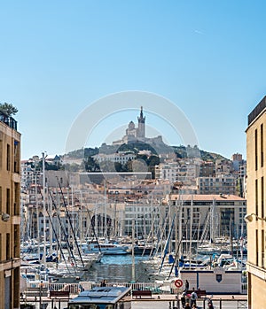 Marseille old port with church