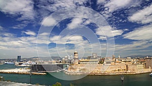 Marseille old port with fortress, sightseeing tour to France, summer vacation