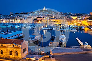 Marseille Old Port in the night. Marseille, France