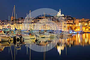 Marseille Old Port in the night. Marseille, France