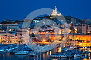 Marseille Old Port in the night. Marseille, France