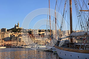 Marseille Old port south France at sunset