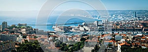Marseille Old Vieux city port, Saint Jean castle, palace overview panorama. Picturesque panoramic scene travel destination