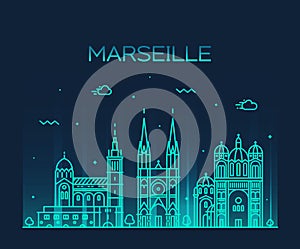 Marseille skyline silhouette linear style vector