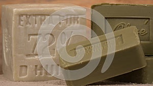 Marseille soap natural Multicolor soaps handmade with organic oil of olive, on turntable