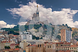 Marseille town and Basilique Notre dame de la garde