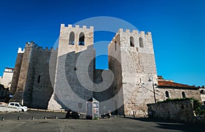 MARSEILLES, FRANCE - JUNE 22, 2016: Frontal view of ancient fortified building exterior of Abbey (Abbaye) Saint-Victor, founded in