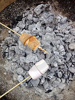 Marsh Mallows toasting on a fire